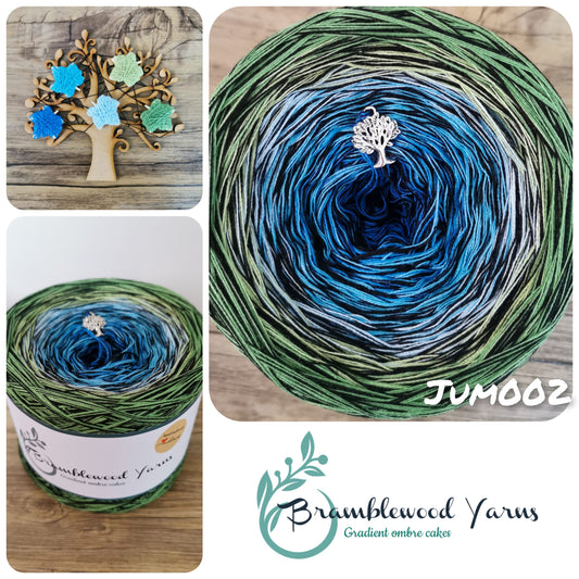 JUM002 azure/ capri/ firefly blue/ leaf green/frog + black