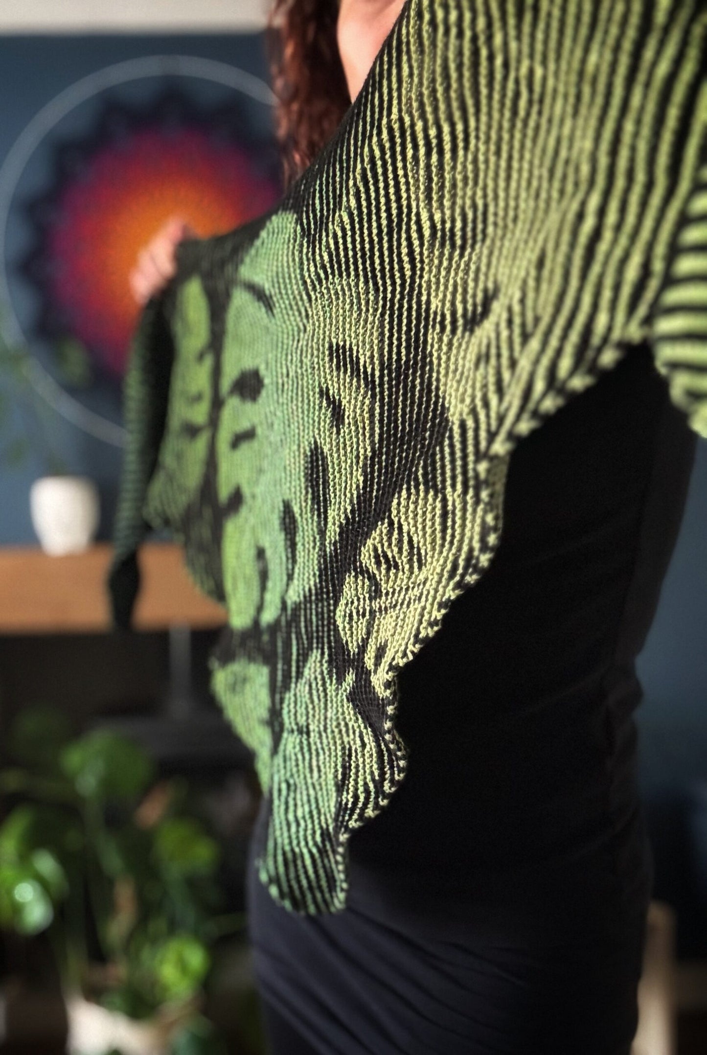 Monstera illusion shawl PDF pattern