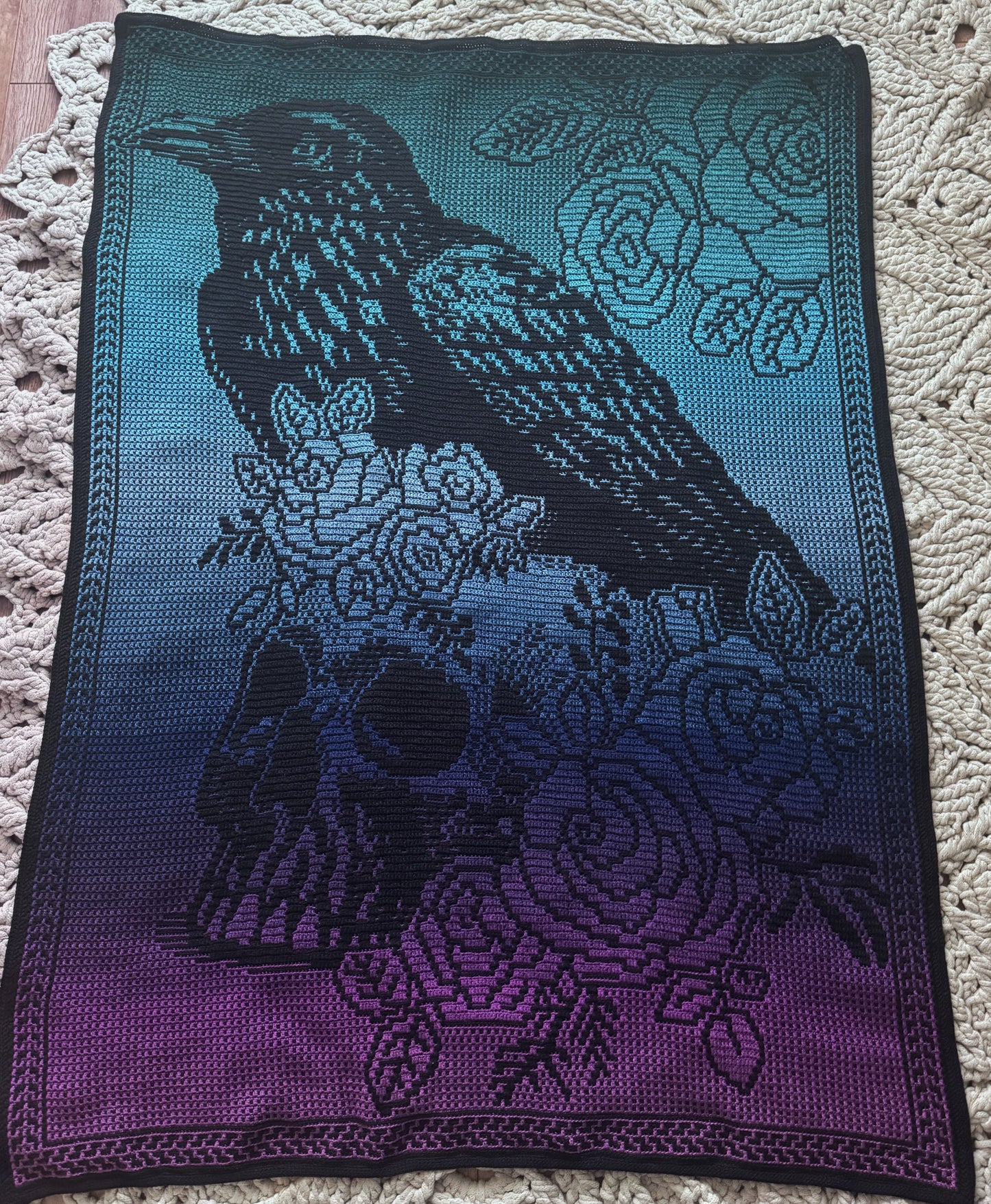 crow and roses blanket pattern, no written instructions, chart only, PDF file.